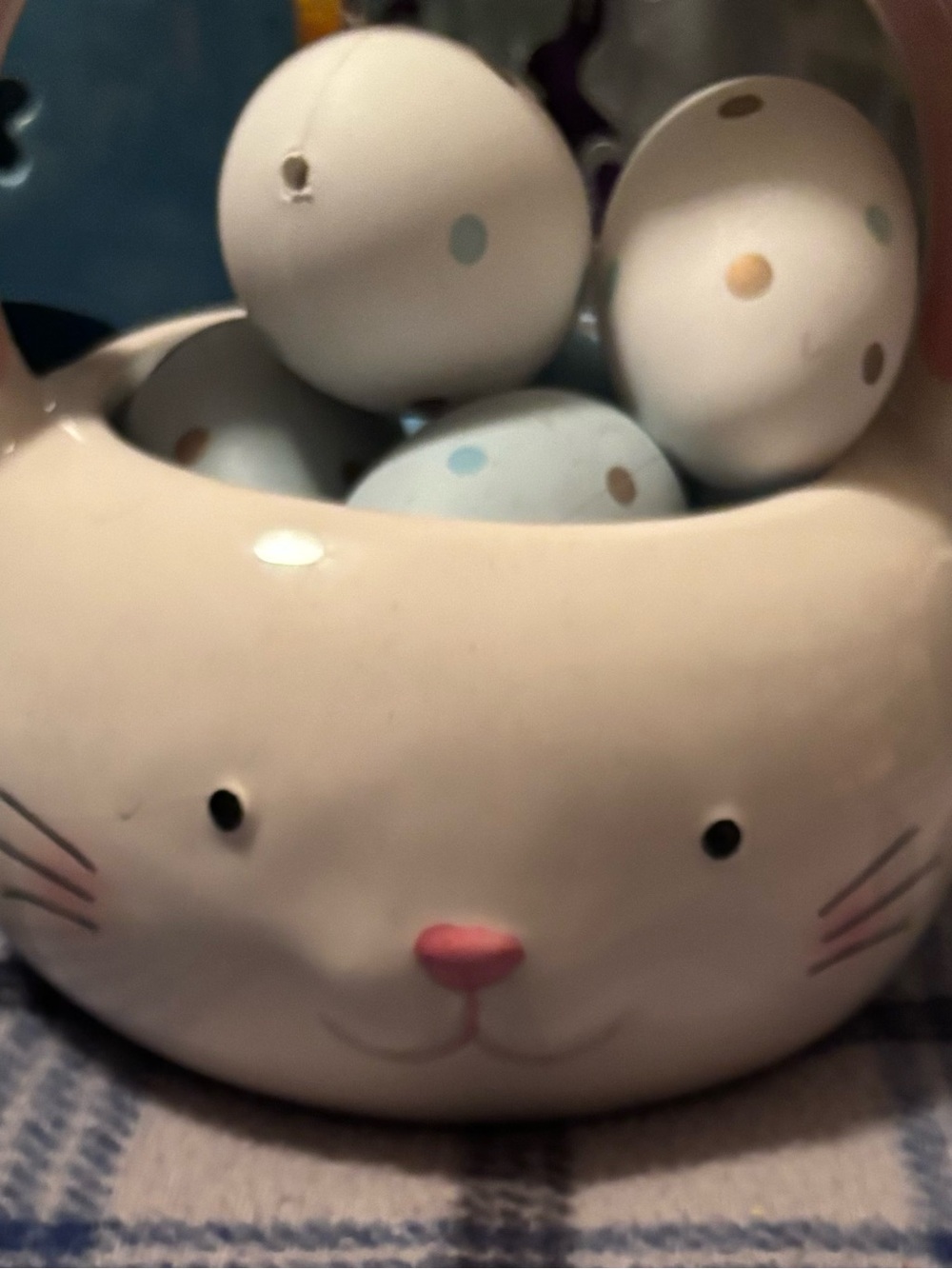 Ceramic Bunny Bowl with Pastel Polka-Dot Eggs - White by